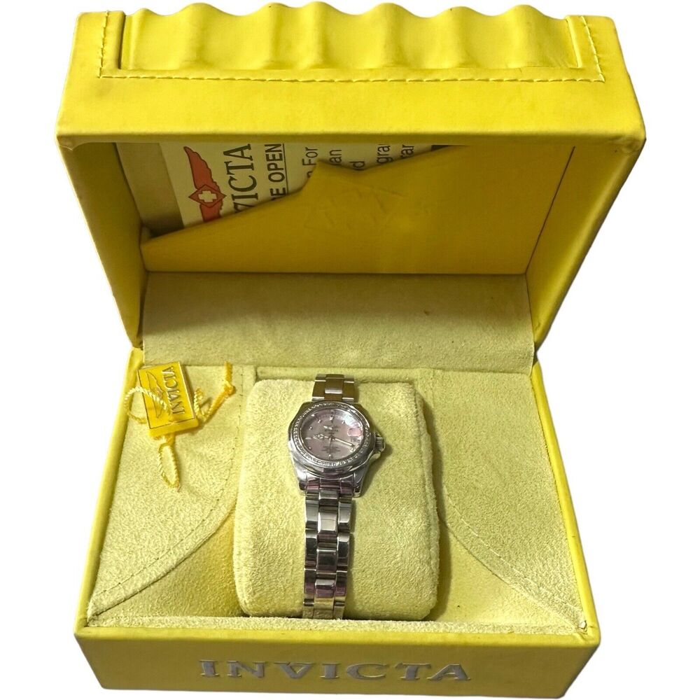 Invicta Women 2556 Swiss Diamond Bezel Pink Stainless Water Resist Pro 330ft Box